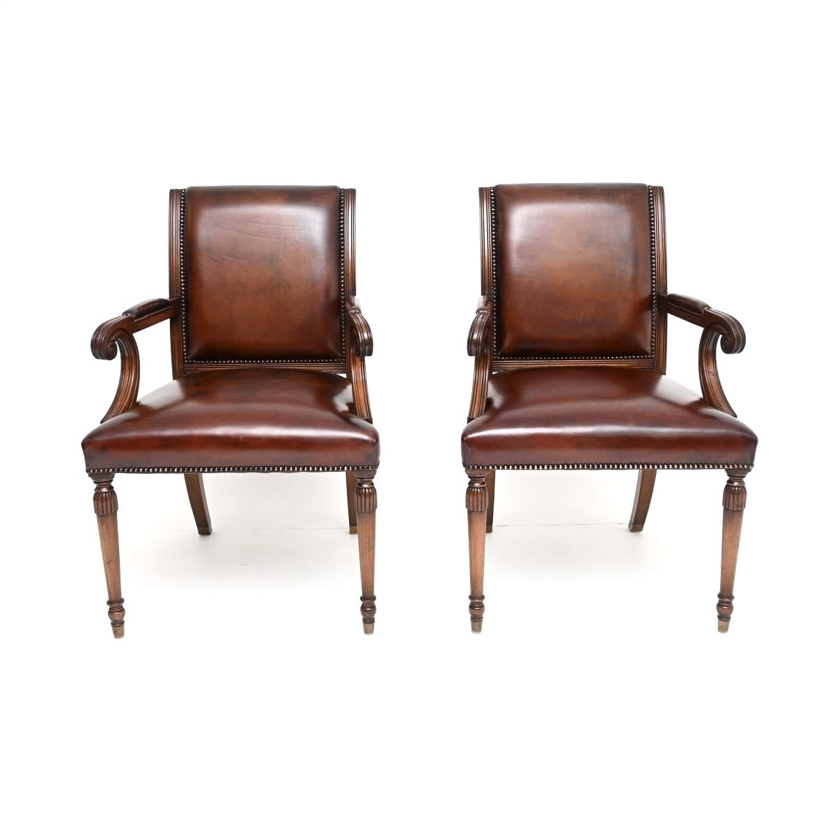 Pair Of Antique Georgian Style Leather And Mahogany Armchairs photo furniture