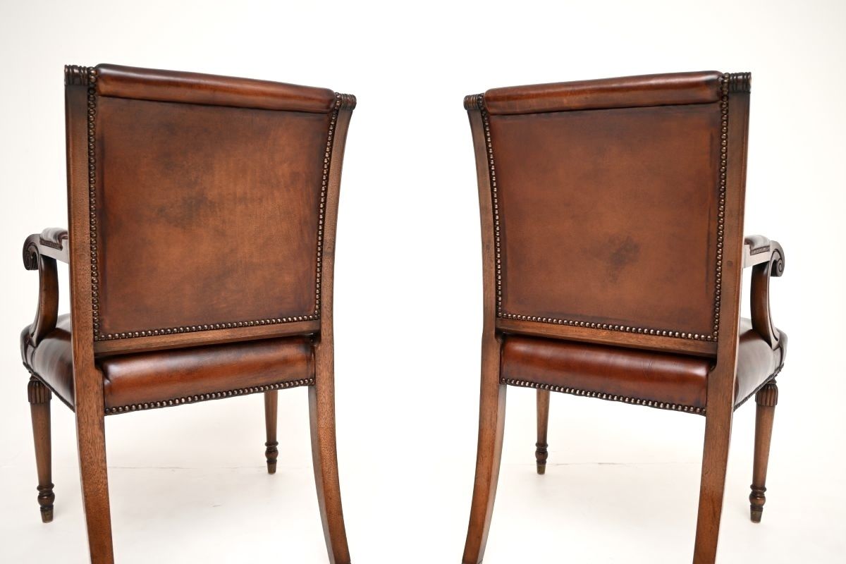 Pair Of Antique Georgian Style Leather And Mahogany Armchairs photo buy