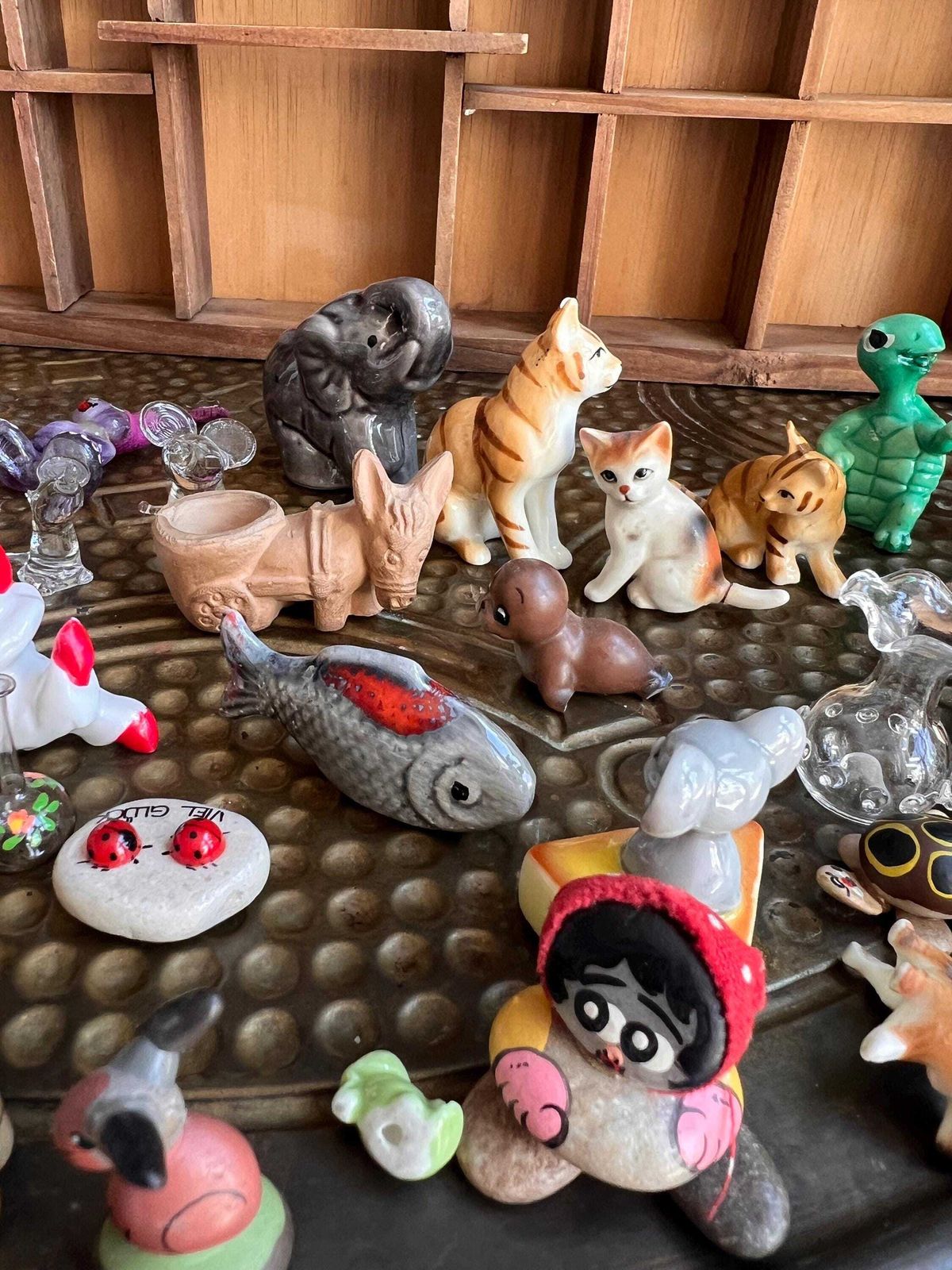 Vintage Curios Cabinet Filled With Miniature Figurines photo Furniture