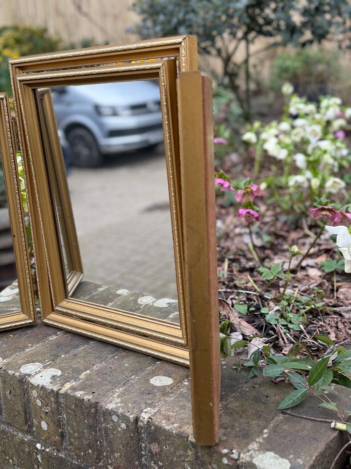 Quality Original Vintage 1970s Gold Triple Dressing Table Mirror Ornate Folding Vanity Mirror photo vintage
