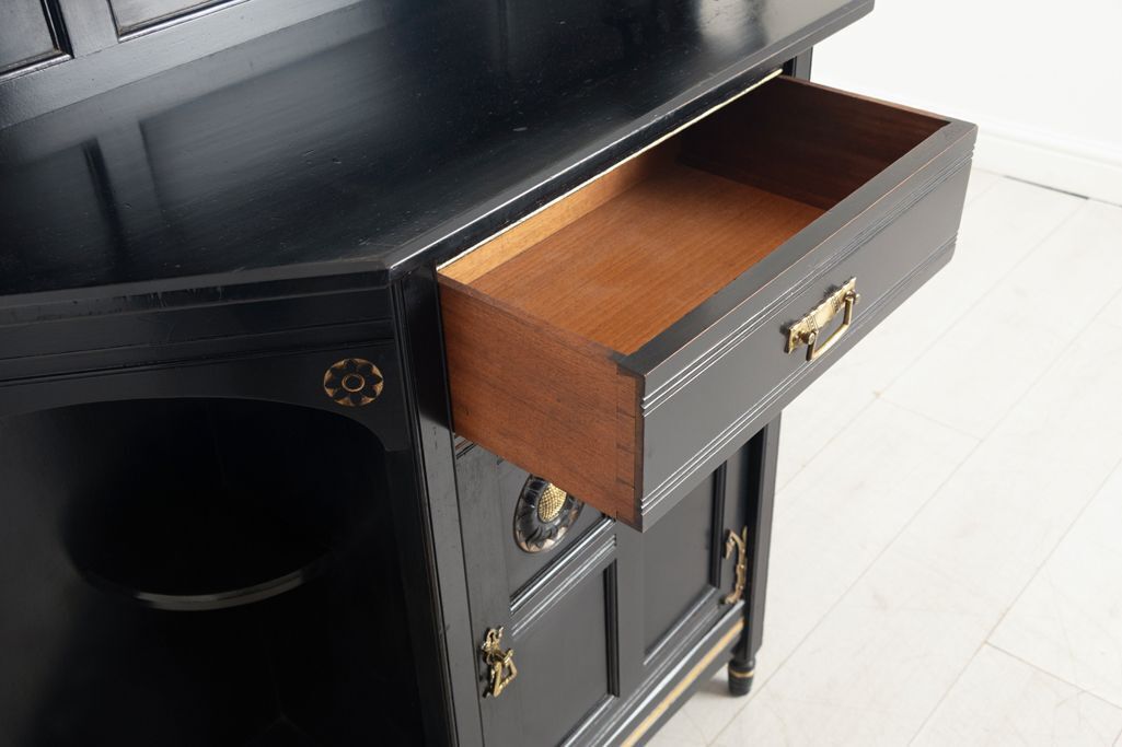 Aesthetic Movement Ebonised Cabinet With Mirrored Back By Garnett & Sons, Warrington C.1890 photo vintage