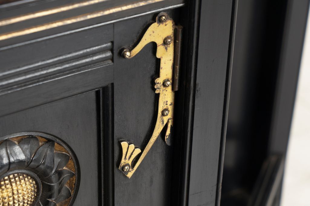 photo for sale Aesthetic Movement Ebonised Cabinet With Mirrored Back By Garnett & Sons, Warrington C.1890