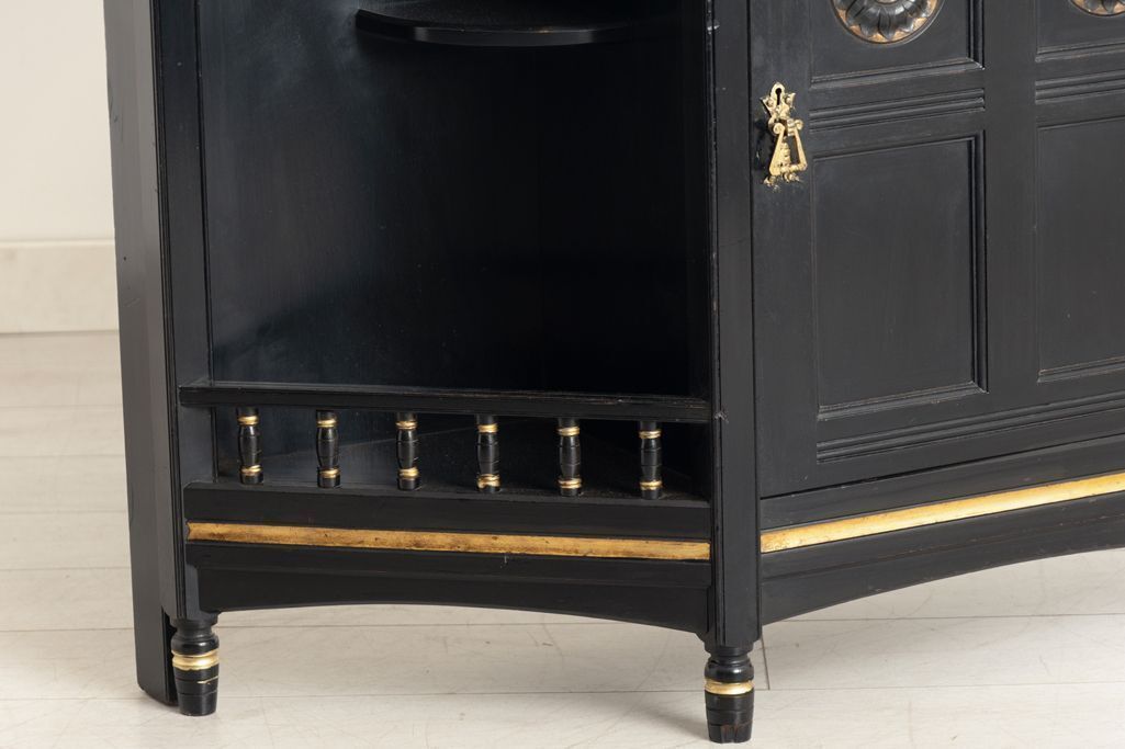 Furniture Aesthetic Movement Ebonised Cabinet With Mirrored Back By Garnett & Sons, Warrington C.1890 photo