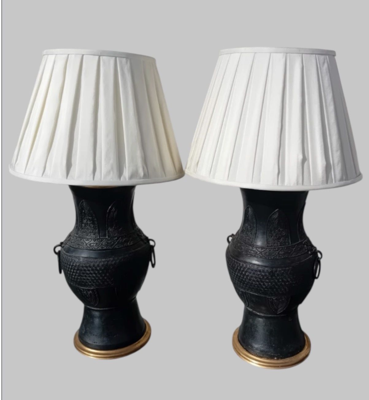Pair Of Large Cast Brass Chinoiserie Revival Table Lamps photo furniture