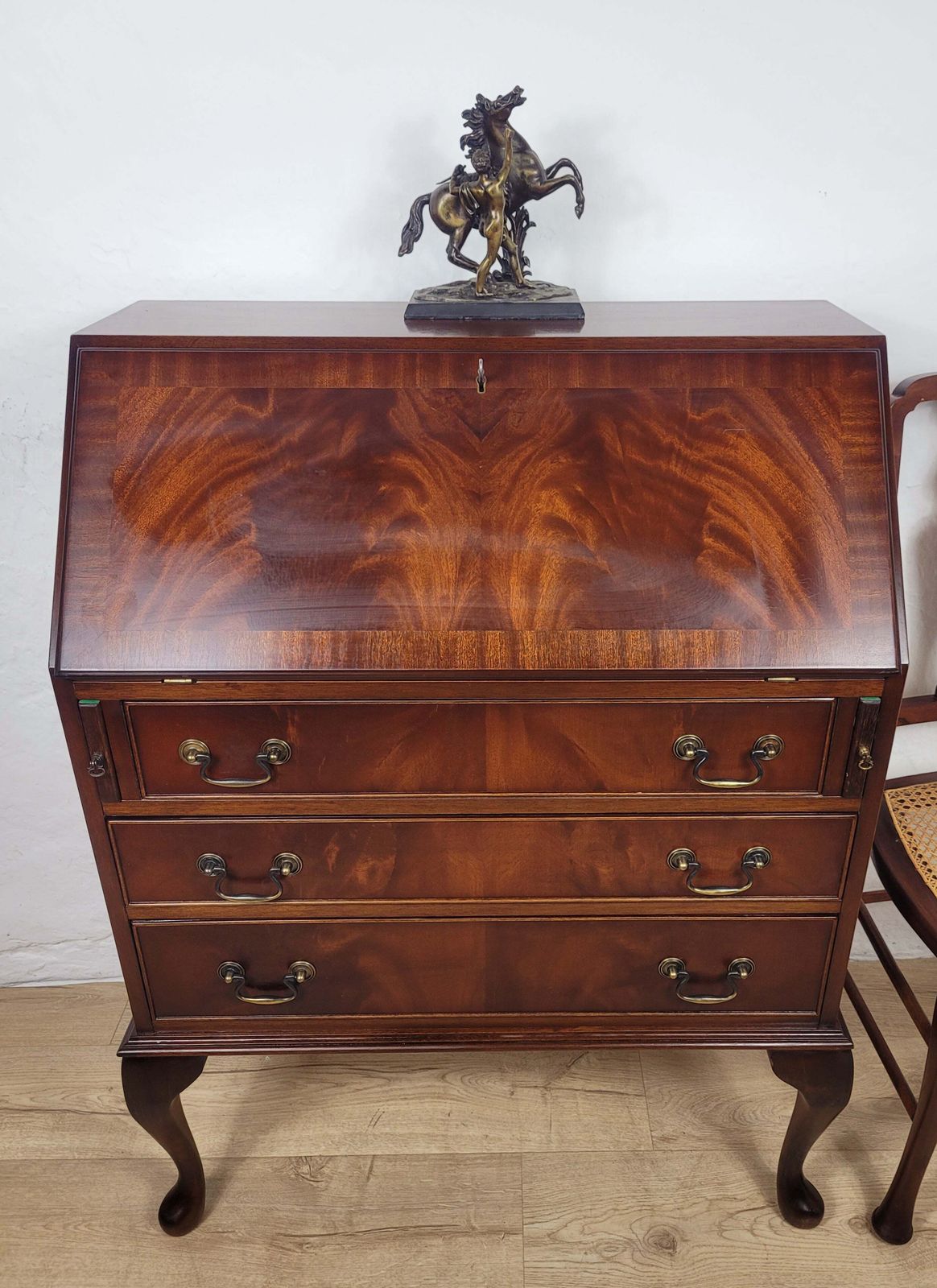 Vintage Writing Desk Bureau Key Lockable Drawers Leather 1950