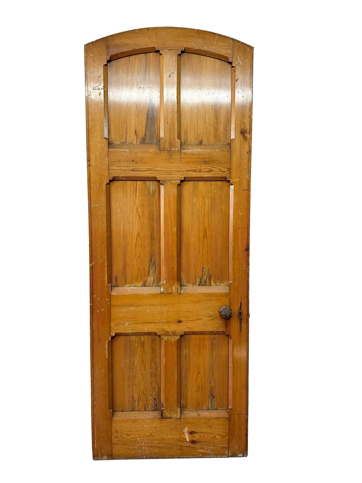 Victorian 6 Panel Pitch Pine Door With Arch & Original Carved Handles   Gothic Revival 19th Century photo furniture