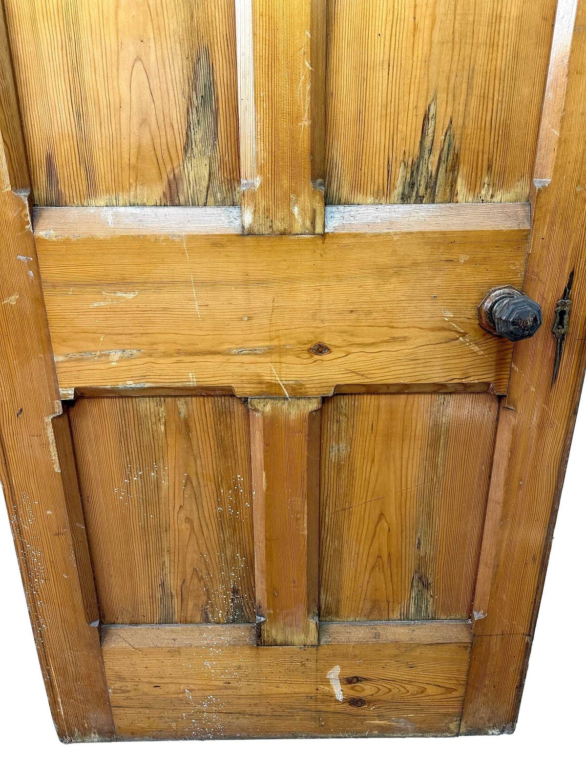 Victorian 6 Panel Pitch Pine Door With Arch & Original Carved Handles   Gothic Revival 19th Century photo for sale
