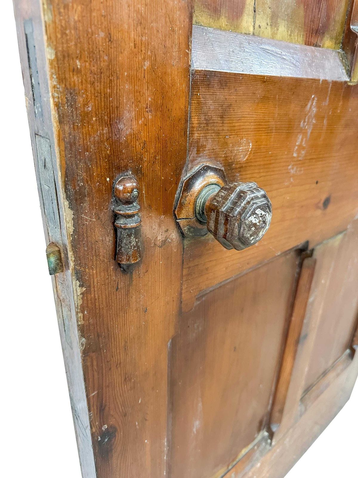 Home Fixtures Victorian 6 Panel Pitch Pine Door With Arch & Original Carved Handles   Gothic Revival 19th Century photo