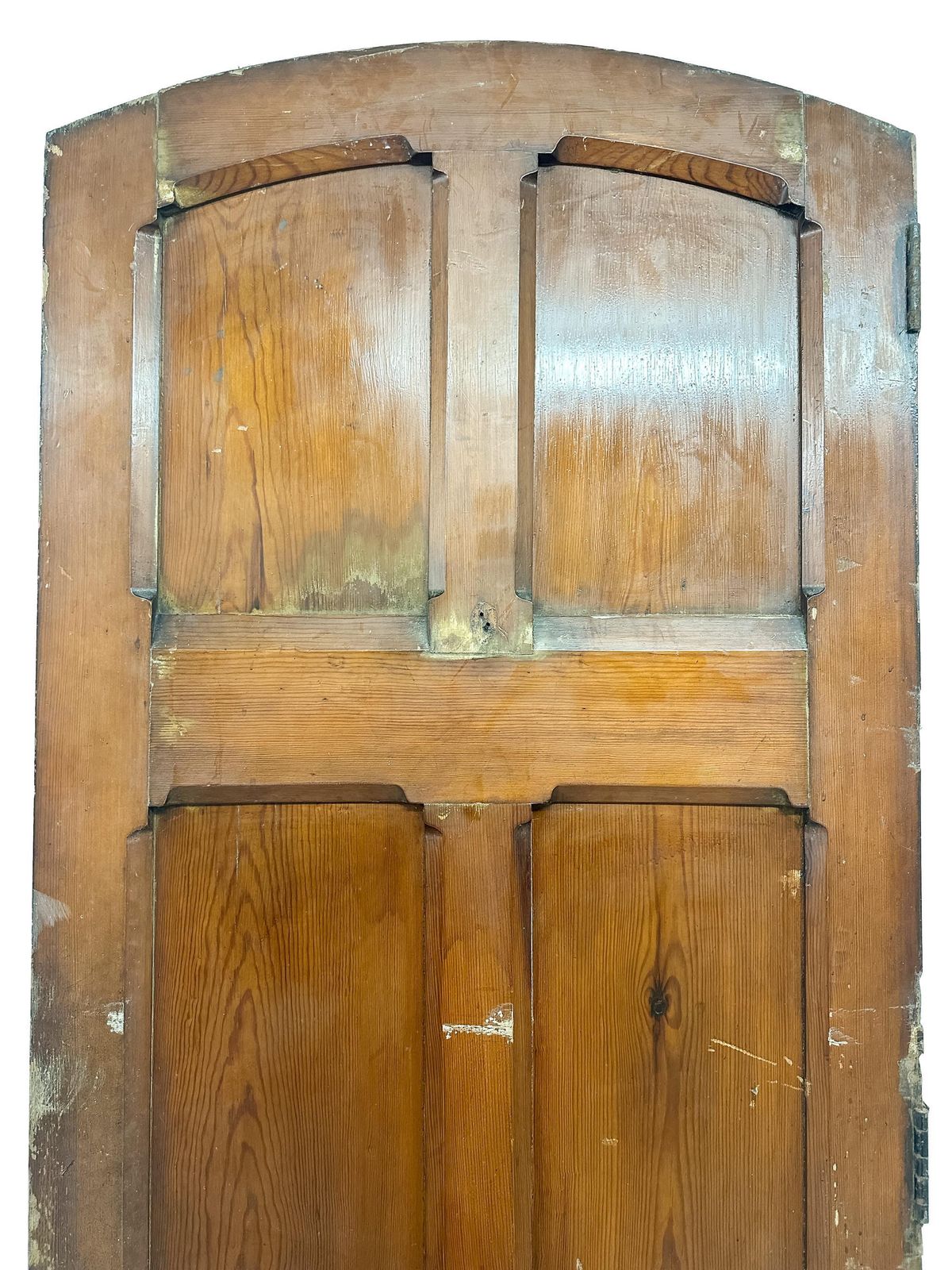 Victorian 6 Panel Pitch Pine Door W/ Arch & Carved Handles Gothic Revival 19th Century photo buy