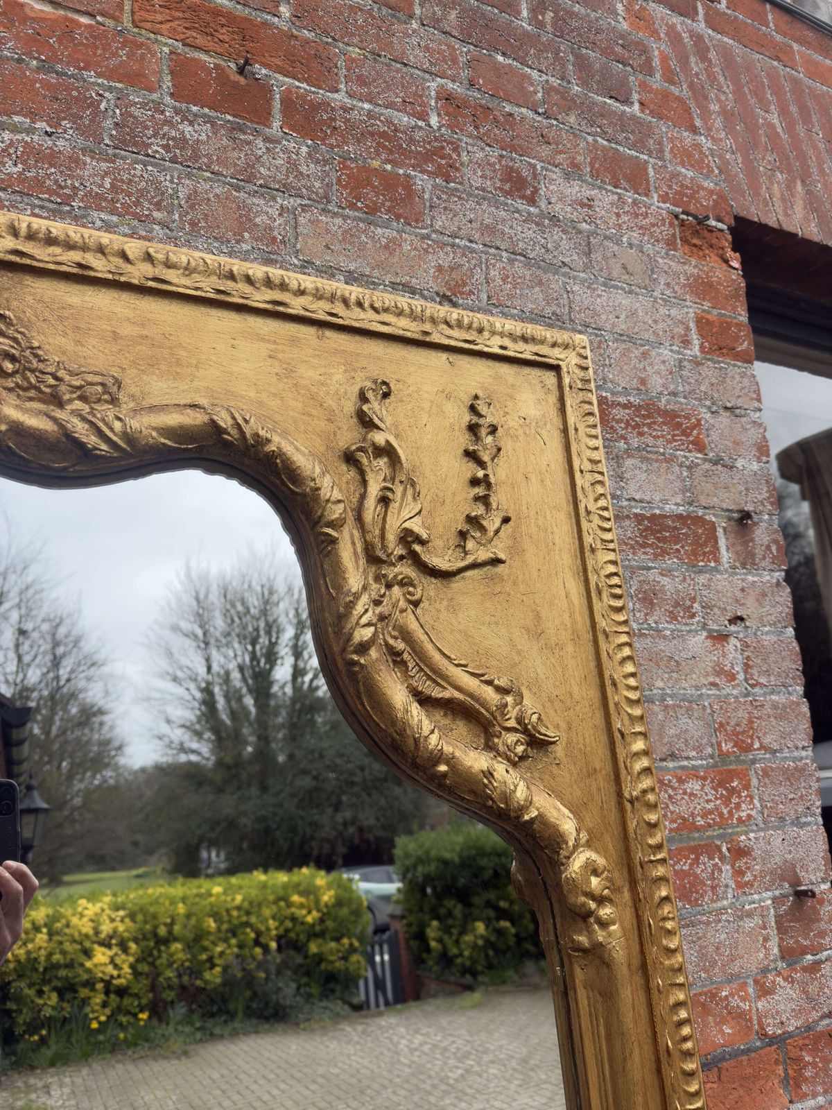 An Exceptional Large Antique English 19th C Shape Top Framed Gilt Mirror. photo furniture