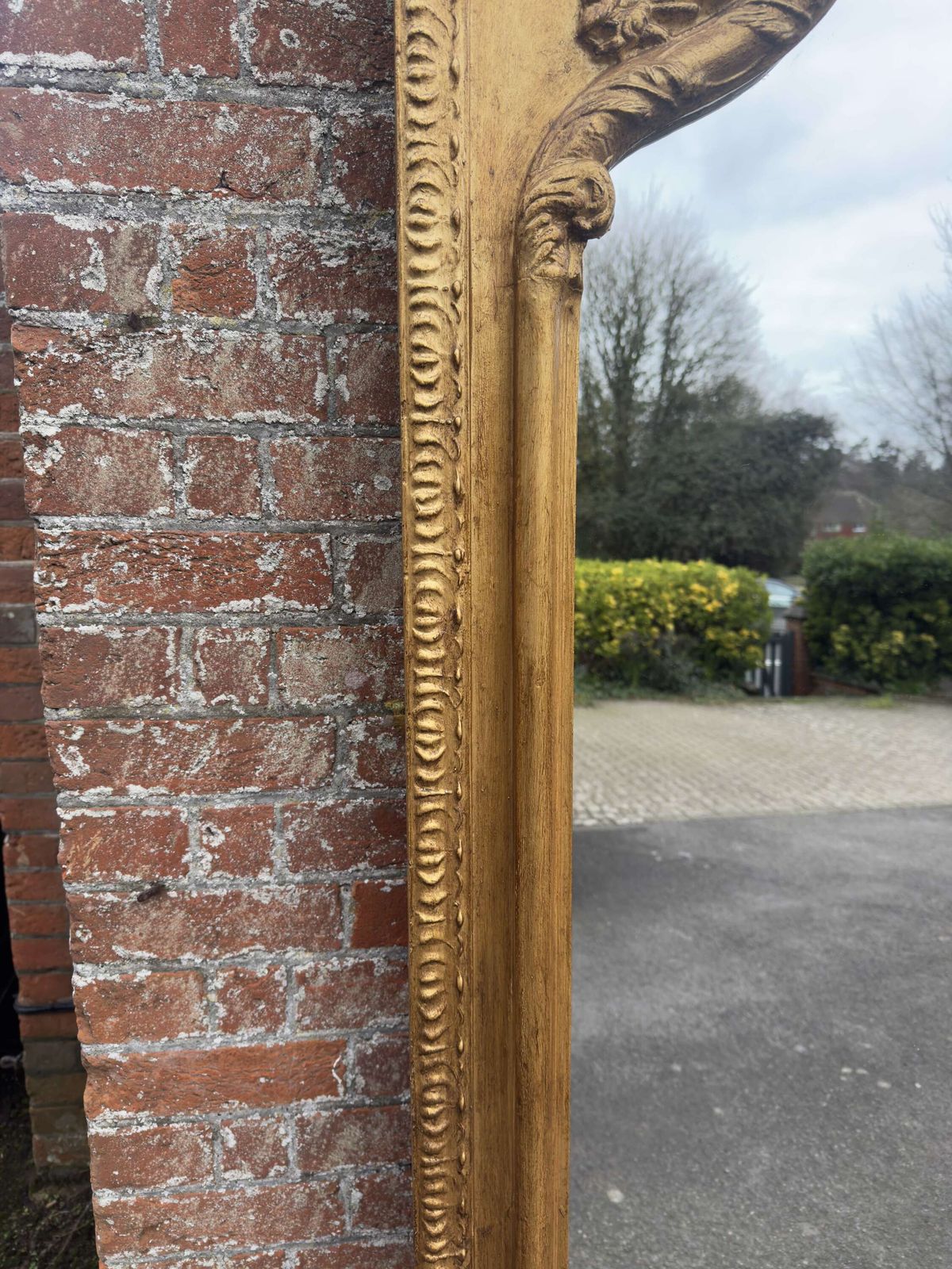 An Exceptional Large Antique English 19th C Shape Top Framed Gilt Mirror. photo Home Decor