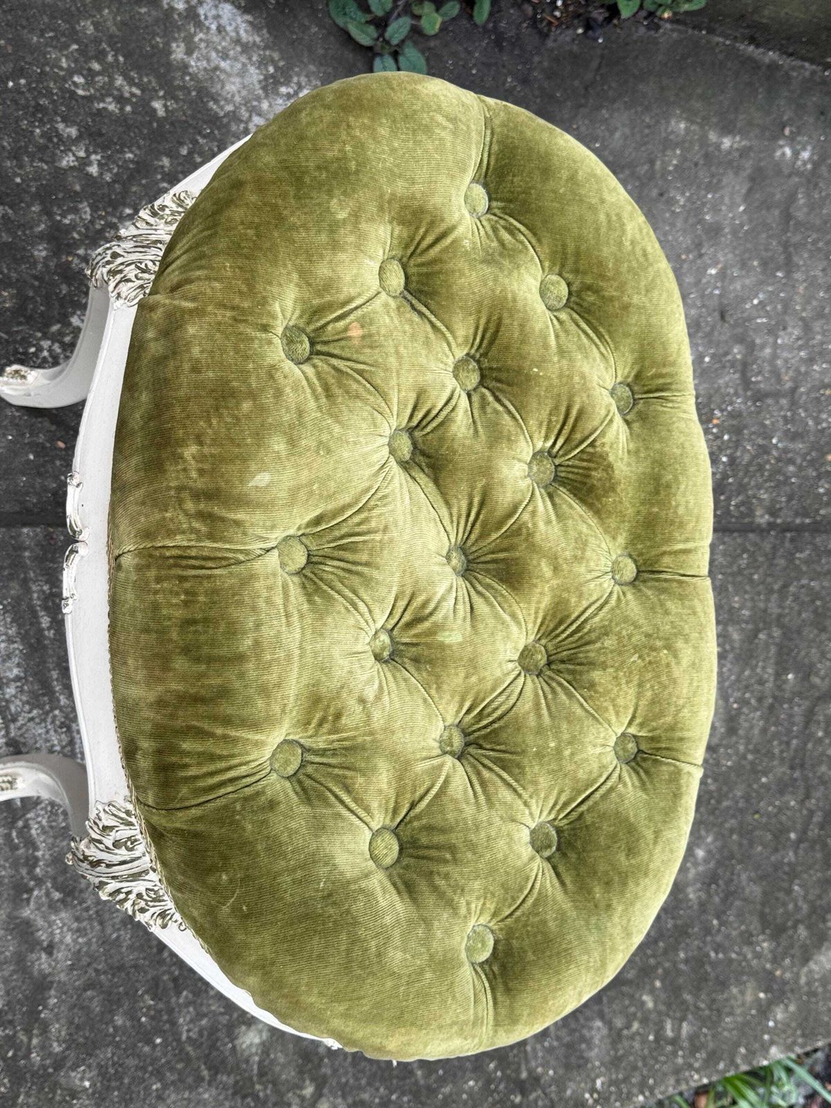 photo buy Gloriously Sumptuous Vintage French Style Tufted Velvet Stool Shabby Chic Footstool