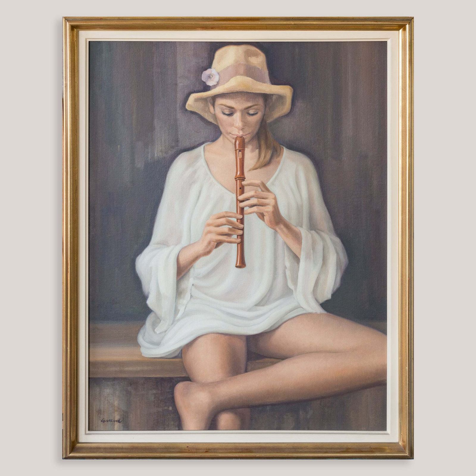 Meisje Met Blokfluit – Gesigneerd Olieverf Op Doek photo for sale