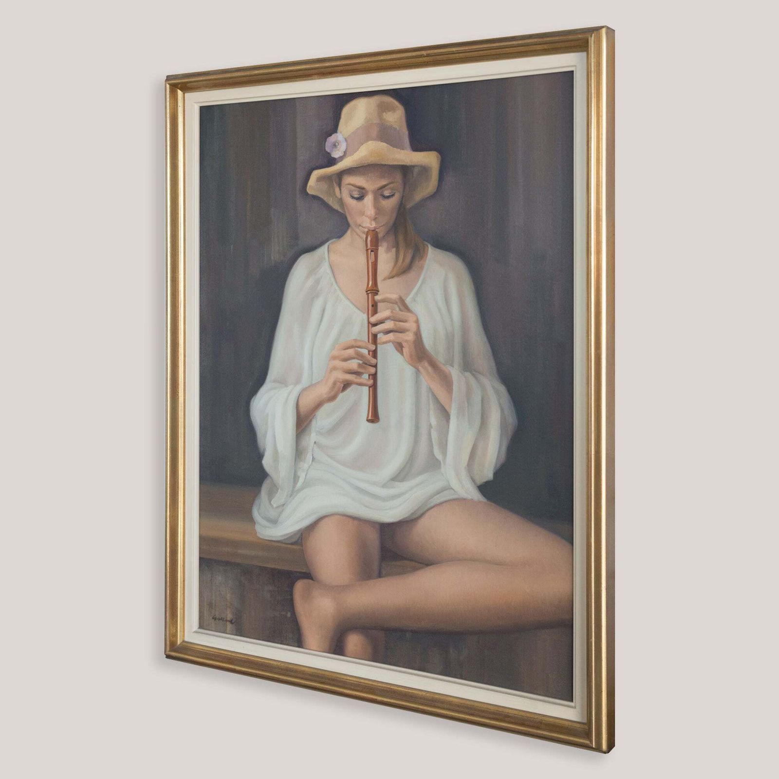 Meisje Met Blokfluit – Gesigneerd Olieverf Op Doek photo Kunst