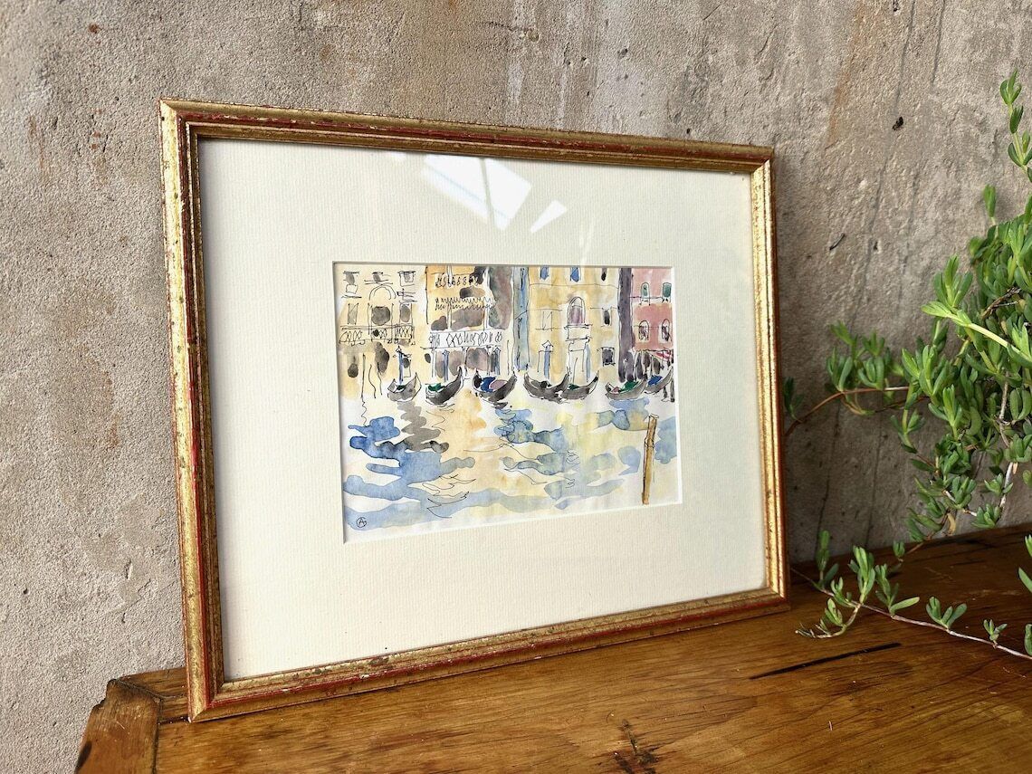 Original Arthur Giardelli (1911 2009) Venice Signed Watercolour Painting   'Gondola!, Gondola!' photo furniture