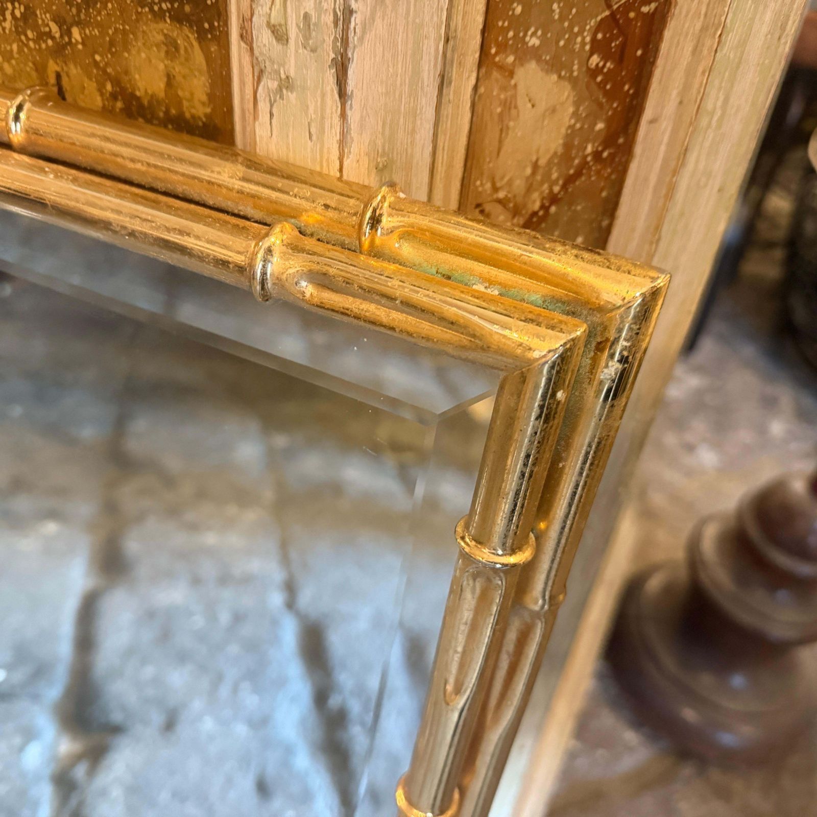 photo for sale 1970s Hollywood Regency Bamboo Shaped Brass Italian Wall Mirror