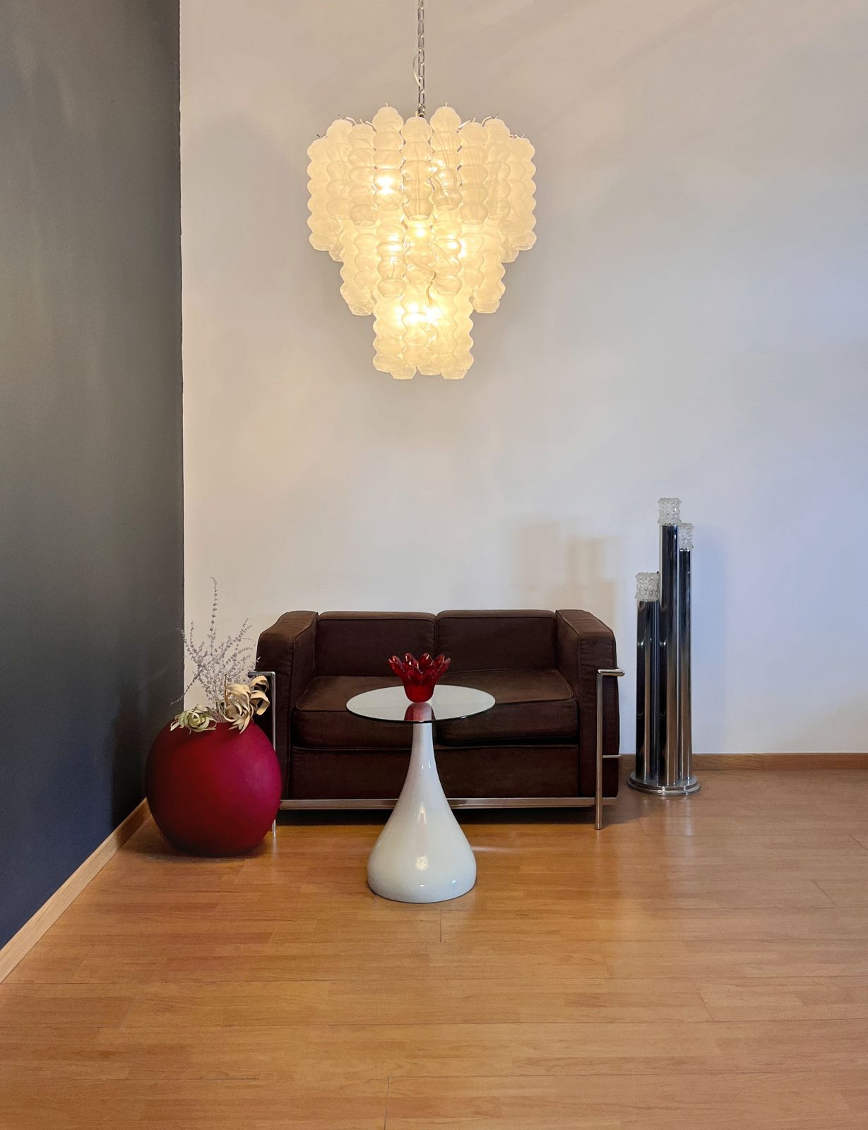 photo for sale Large Three Tier Murano Glass Tube Chandelier   White Albaster