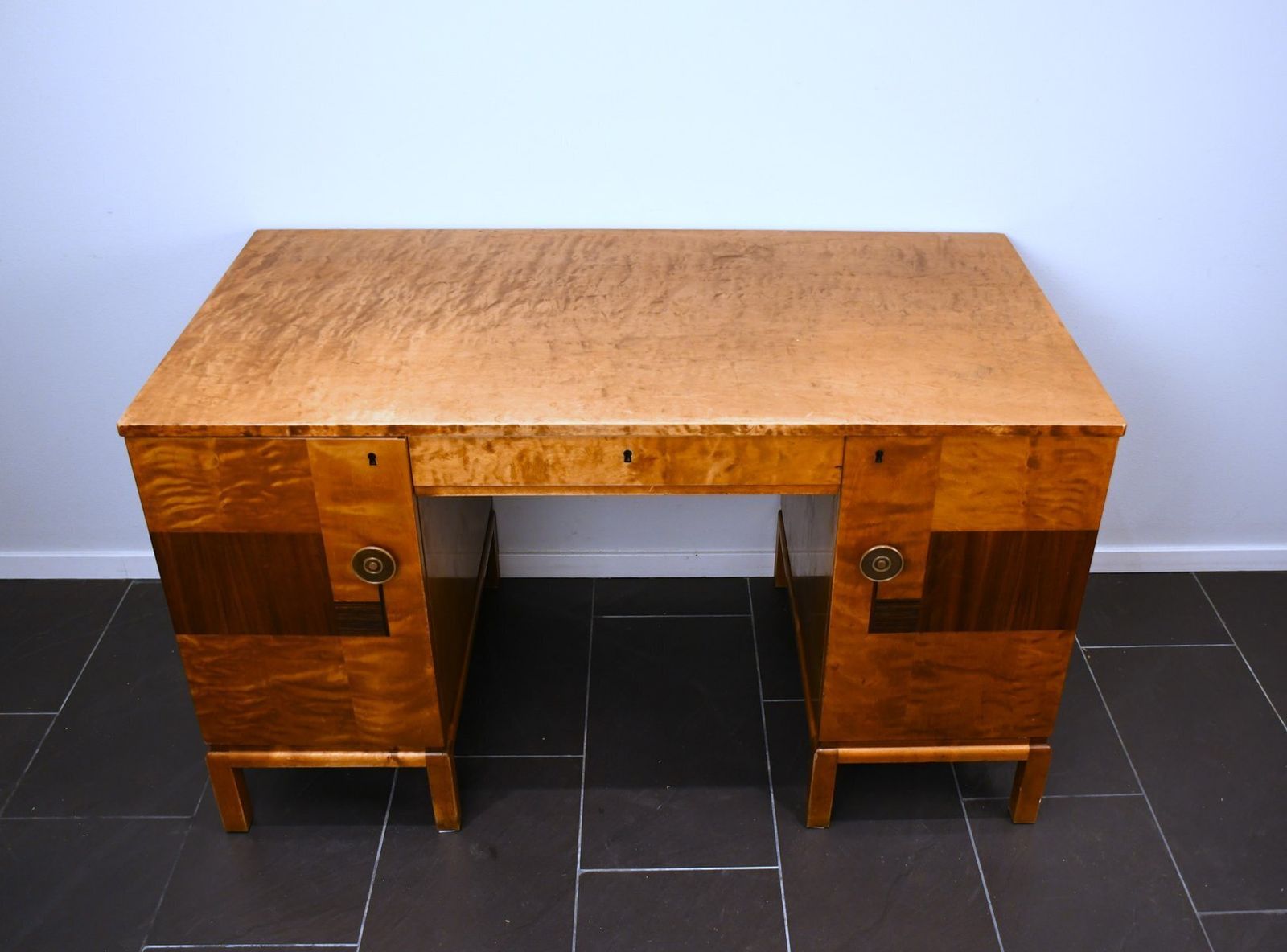 Swedish Grace Flamed Birch And Macassar Desk From Svenska Möbelfabrikerna Smf, Early 1920s photo 3801.0