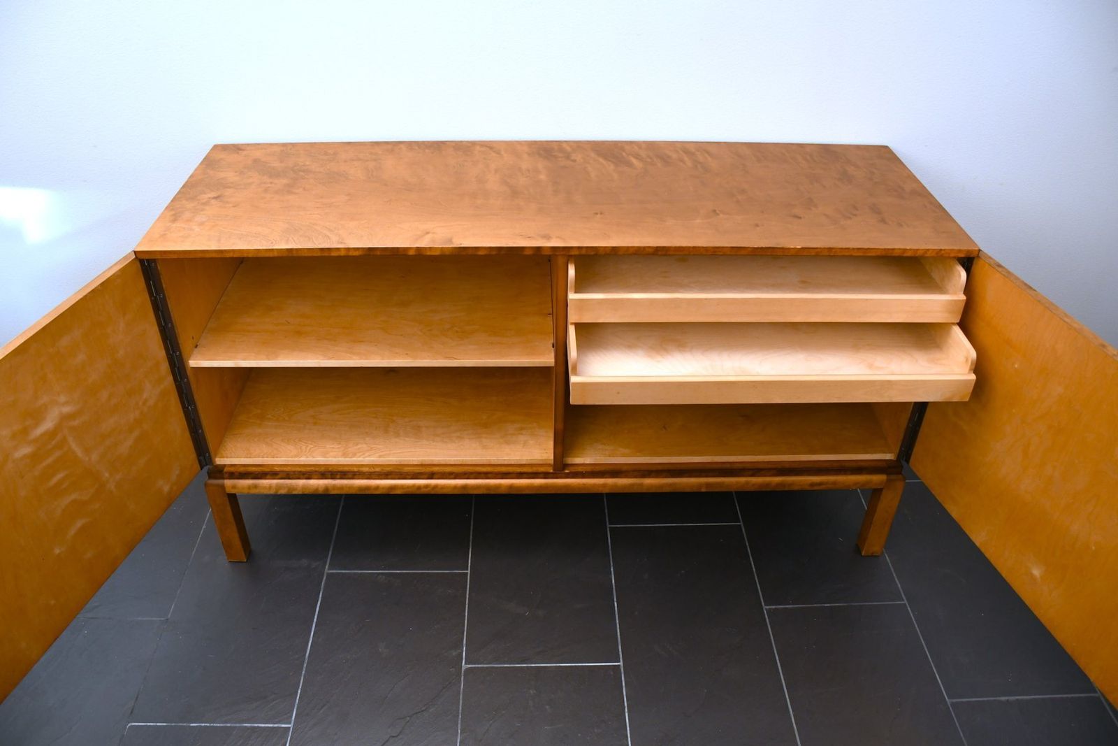 Rare Swedish Grace Flamed Birch And Macassar Sideboard By Svenska Möbelfabrikerna Smf, Late 1920s photo vinterior