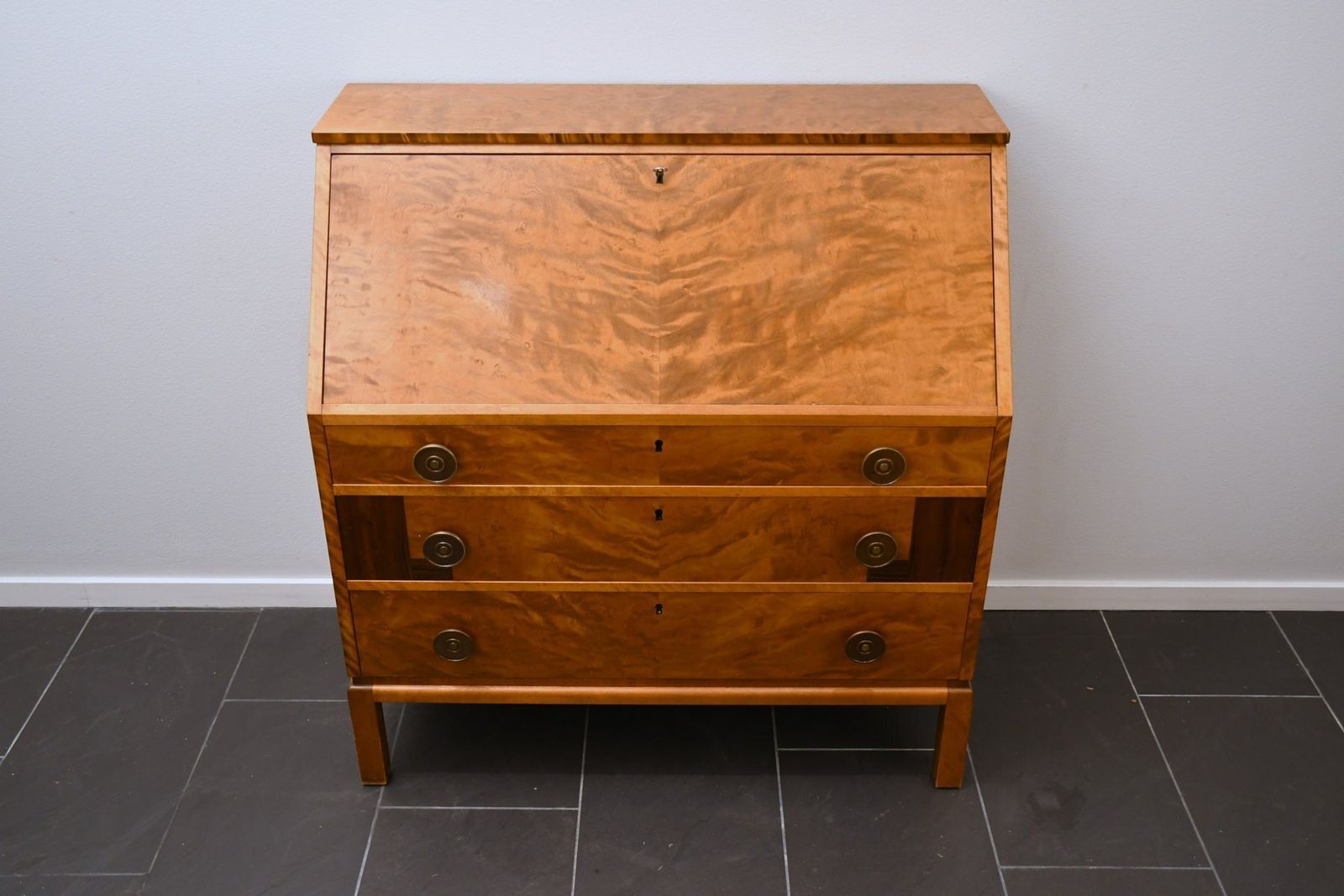 Swedish Grace Flamed Birch And Macassar Secretaire From Svenska Möbelfabrikerna, Late 1920s photo furniture