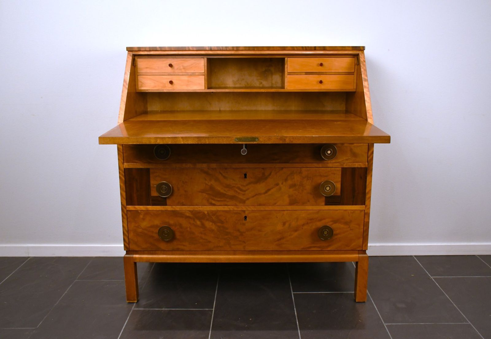 Swedish Grace Flamed Birch And Macassar Secretaire From Svenska Möbelfabrikerna, Late 1920s photo for sale