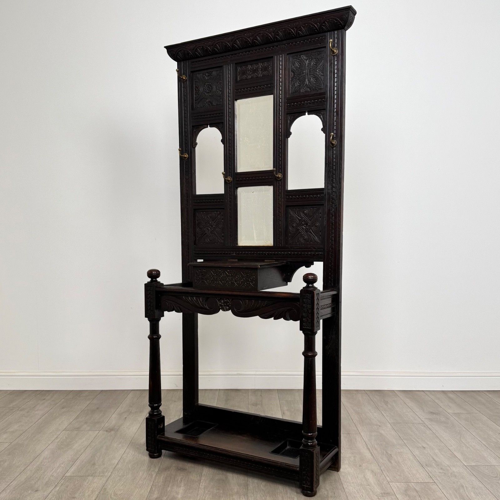 Antique 19th Century Carved Victorian Hall Stand In Oak ( Af 5259 ) photo furniture