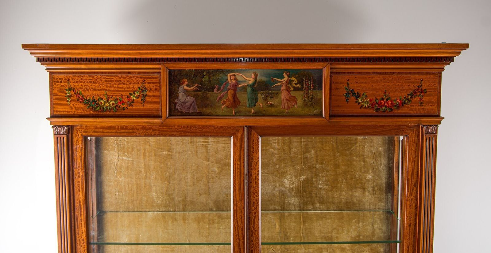 Edwardian Satinwood Painted Display Cabinet Hampton & Sons C.1900 Classical Maidens Hand Painted photo 3950.0