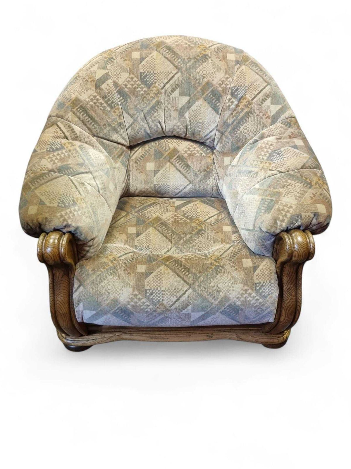 Vintage Belgian Armchair / Club Chair Solid Wood Arms / C1970 photo for sale