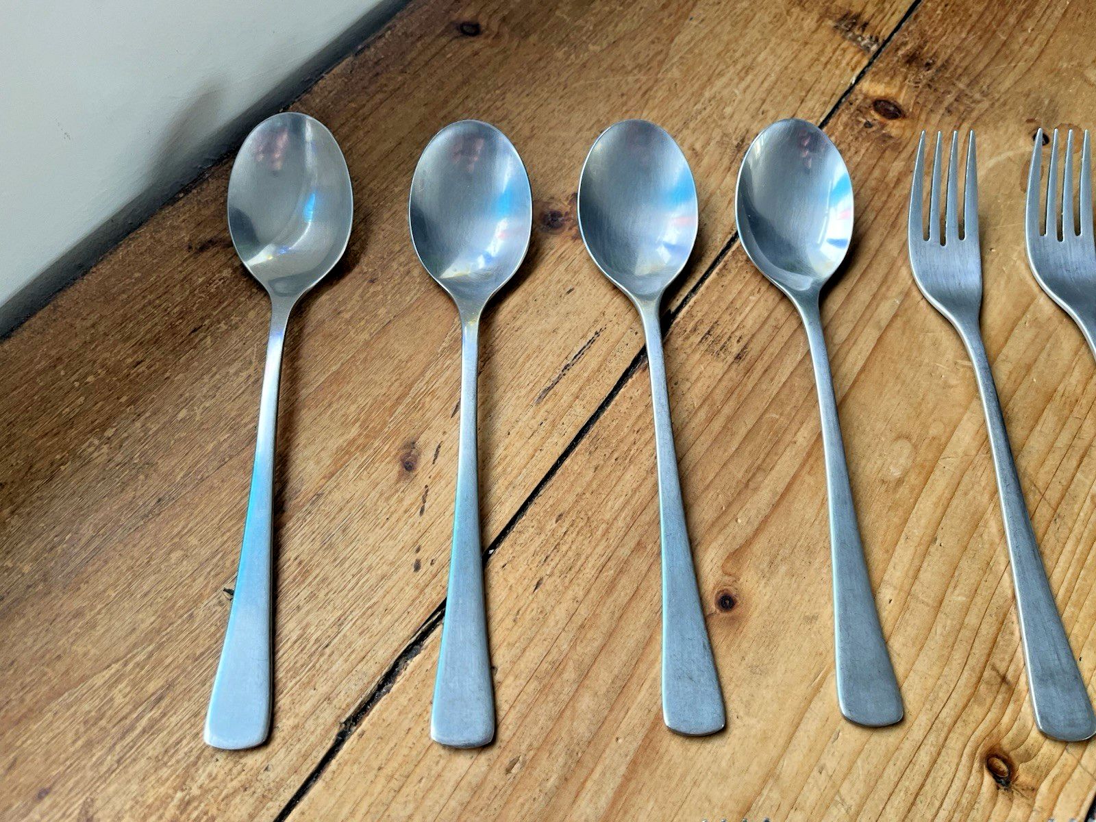 Mid Century Modernist Eternum Part Cutlery Set Knife Fork Spoon Scanline Style photo vinterior