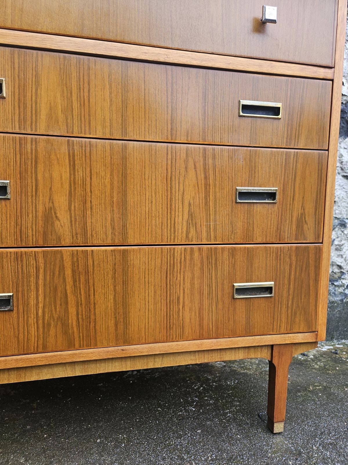 Mid Century Teak Chest Of Drawers Four Drawer Cabinet Super Proportions Brass Detailing photo Furniture