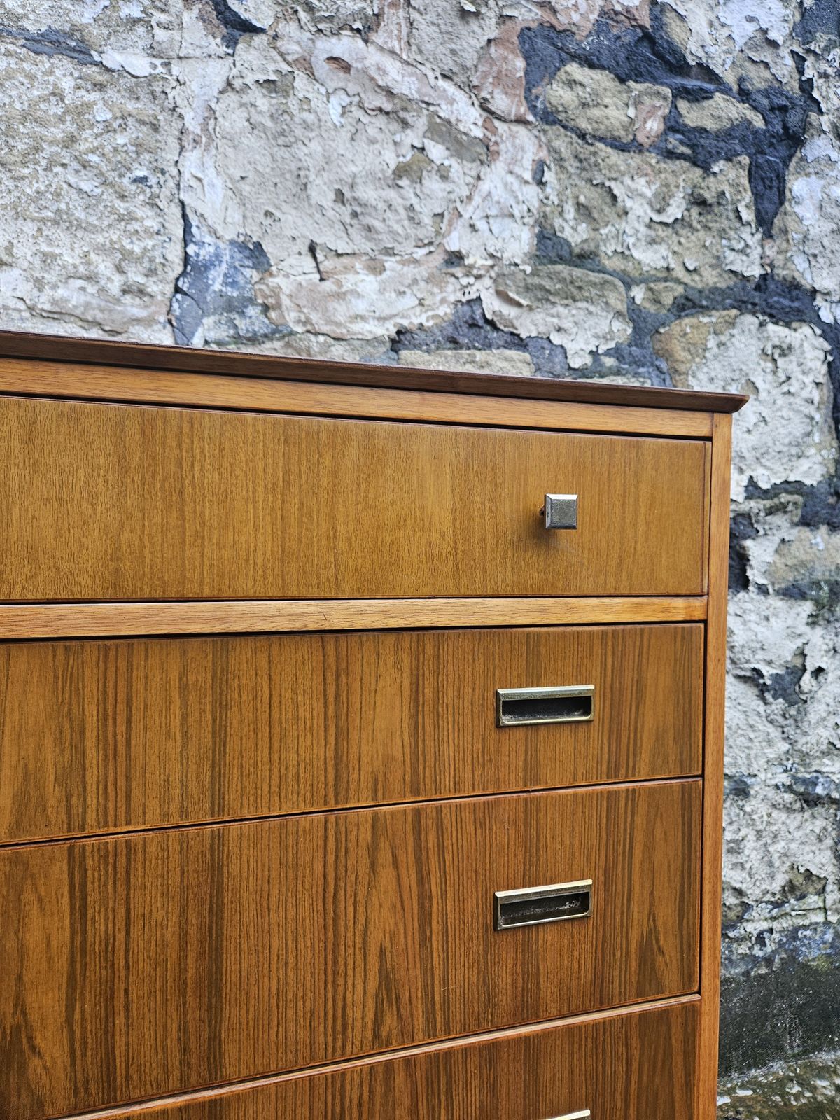 Mid Century Teak Chest Of Drawers Four Drawer Cabinet Super Proportions Brass Detailing photo vintage