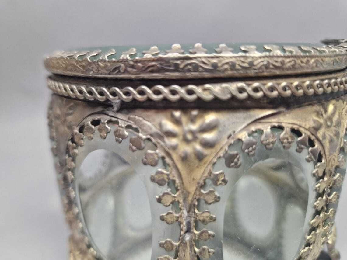 Antique French Beveled Glass Jewellery / Ormolu Casket Box Ornate photo 115.0