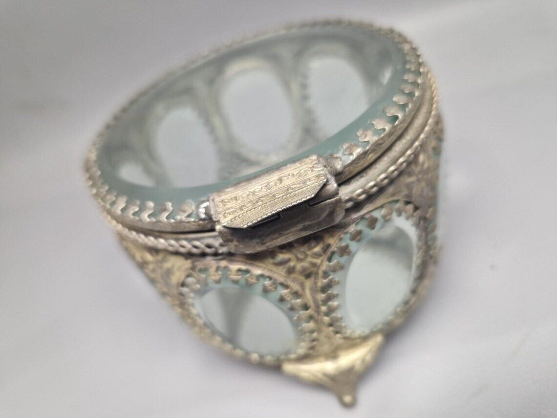Antique French Beveled Glass Jewellery / Ormolu Casket Box Ornate photo buy