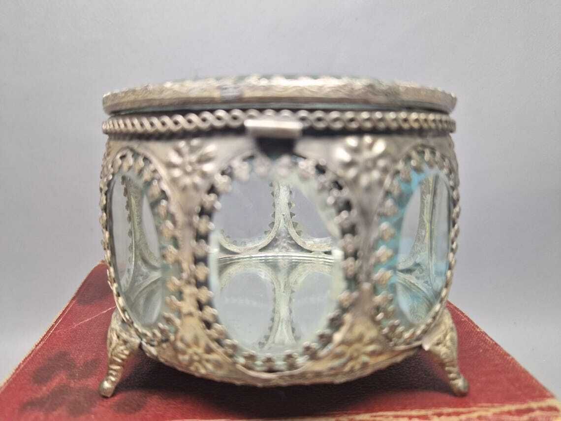 photo furniture Antique French Beveled Glass Jewellery / Ormolu Casket Box Ornate