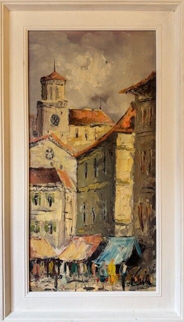 Oil Painting Of A French Market Square Scene