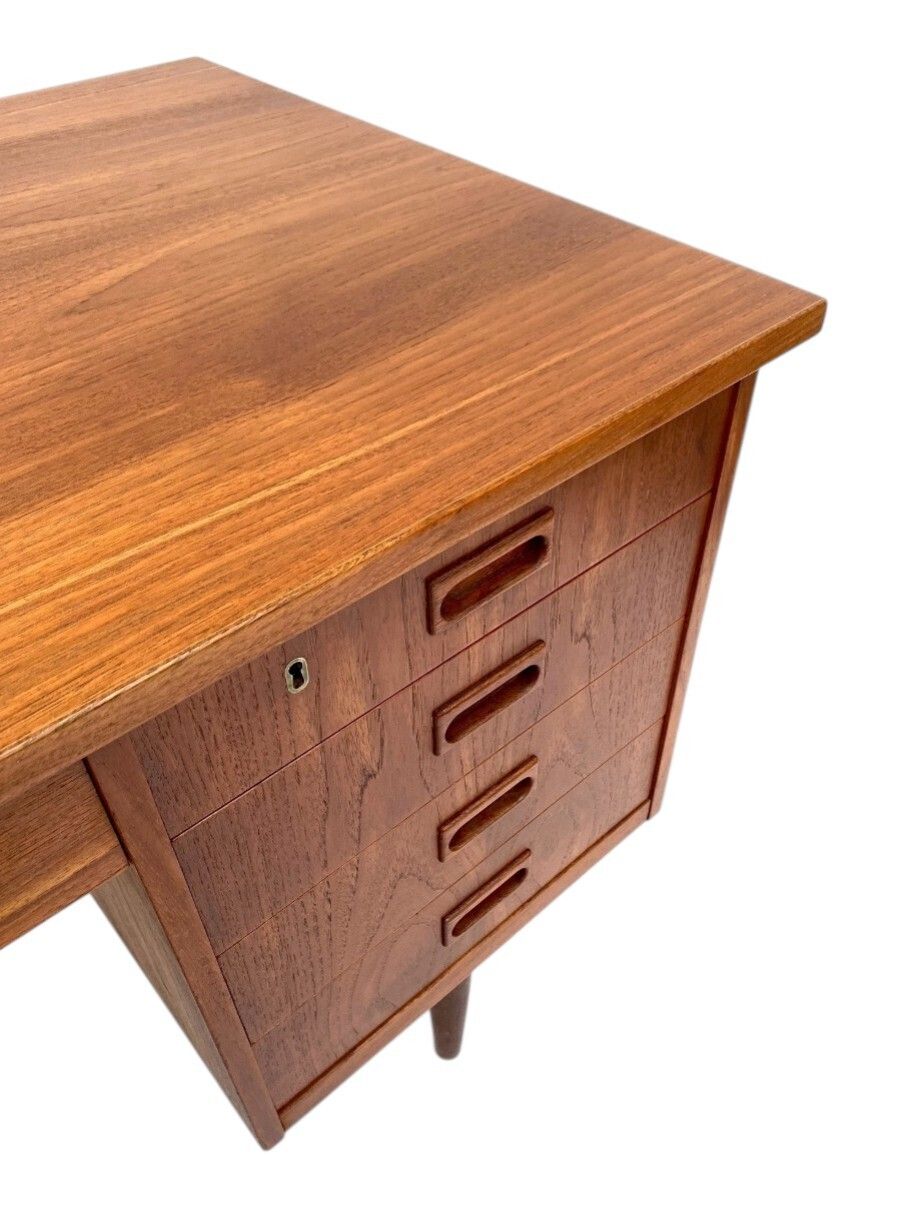 Danish Large Teak Writing Desk With Recessed Handles Double Pedestal Mid Century 1960s photo vintage