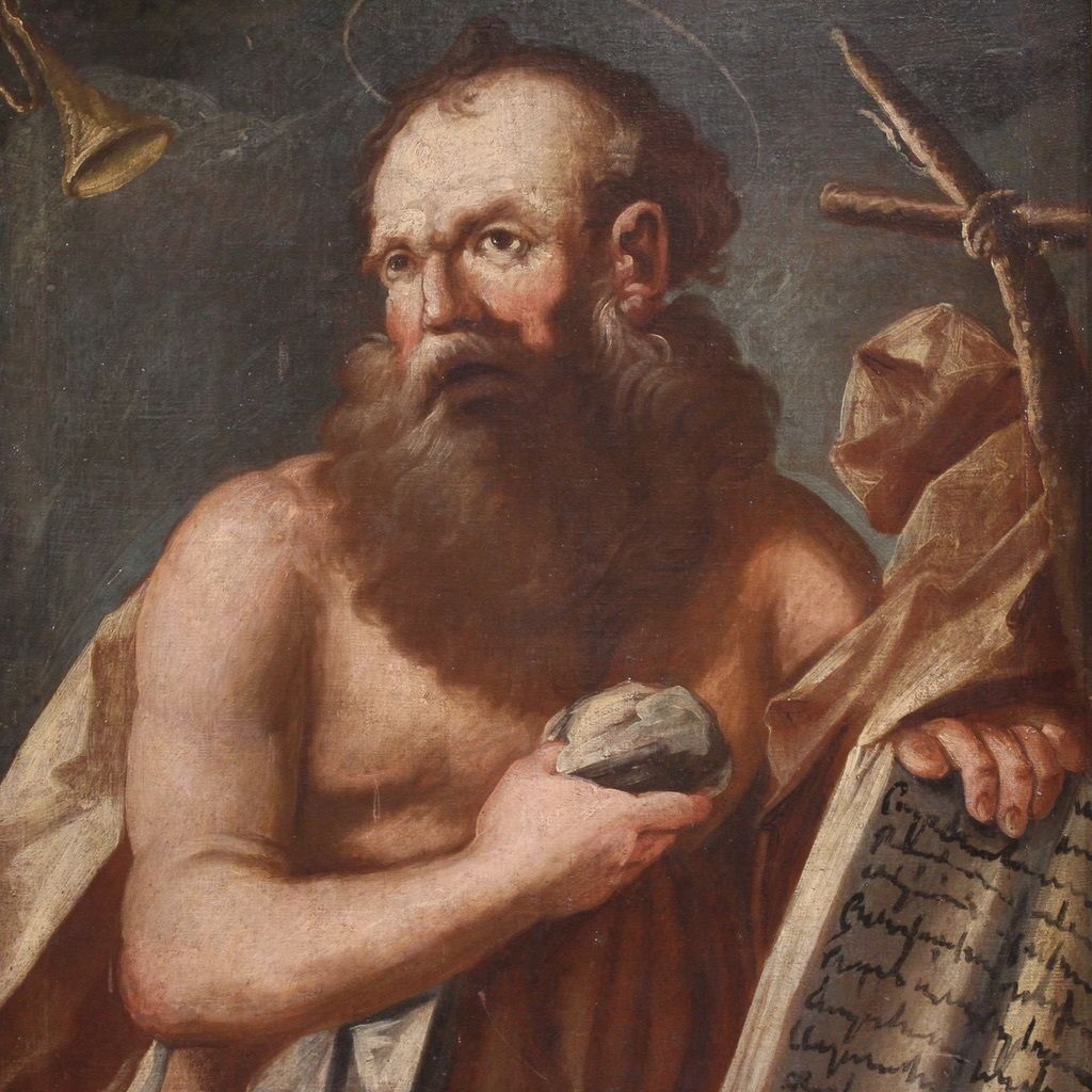 Antique Religious Painting From The 17th Century, Penitent Saint Jerome photo furniture