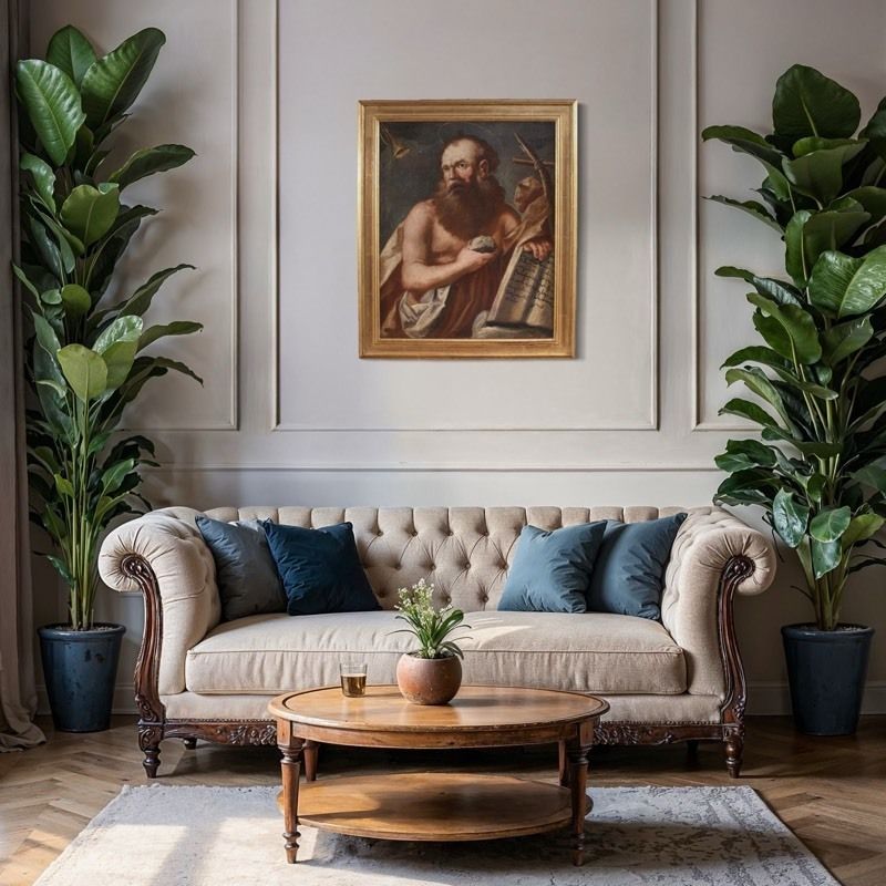 photo furniture Antique Religious Painting From The 17th Century, Penitent Saint Jerome