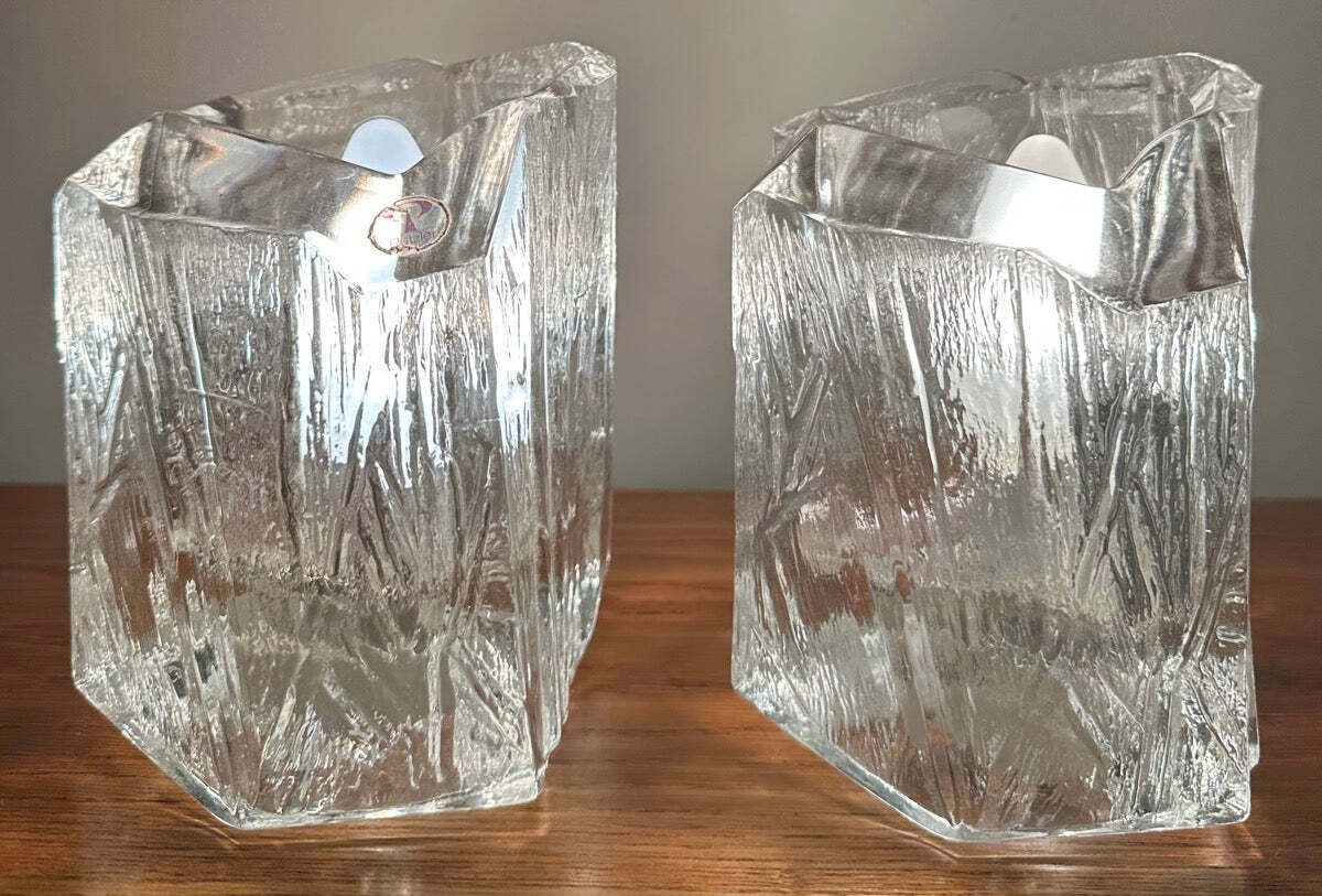 Pair Of 1970s Vintage German Peill & Putzler Glacier Iced Glass Table Lamps photo for sale