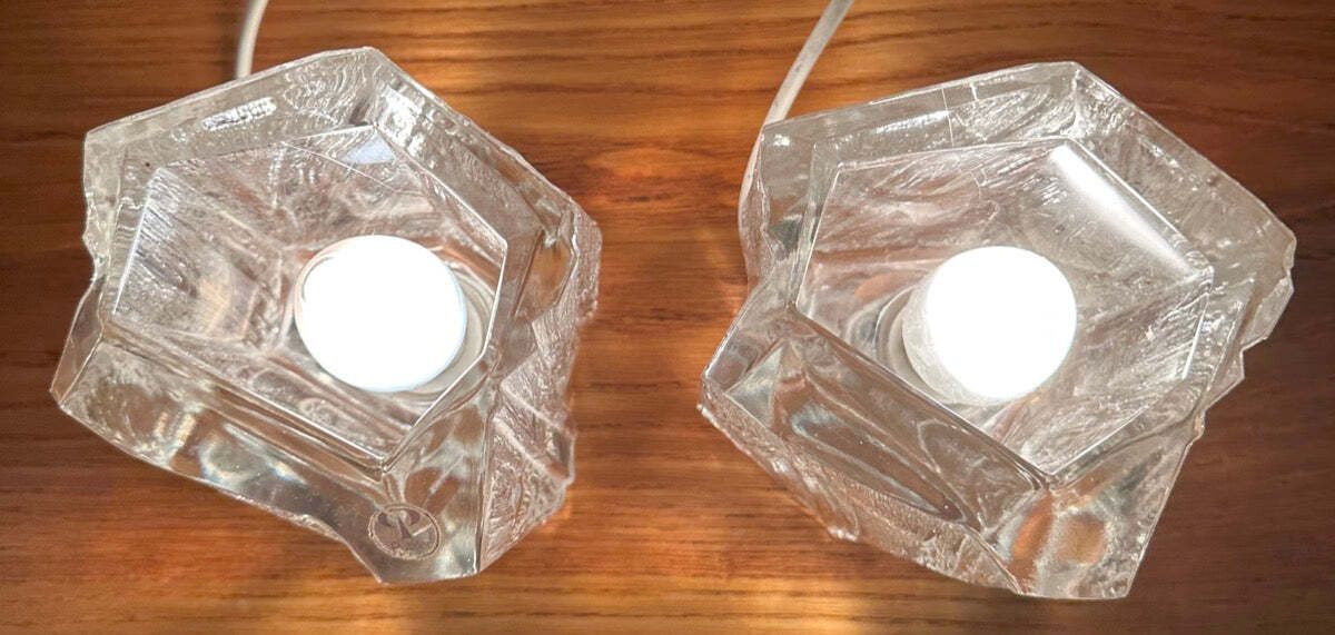 Pair Of 1970s Vintage German Peill & Putzler Glacier Iced Glass Table Lamps photo vintage