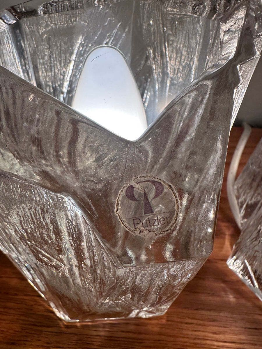 photo furniture Pair Of 1970s Vintage German Peill & Putzler Glacier Iced Glass Table Lamps