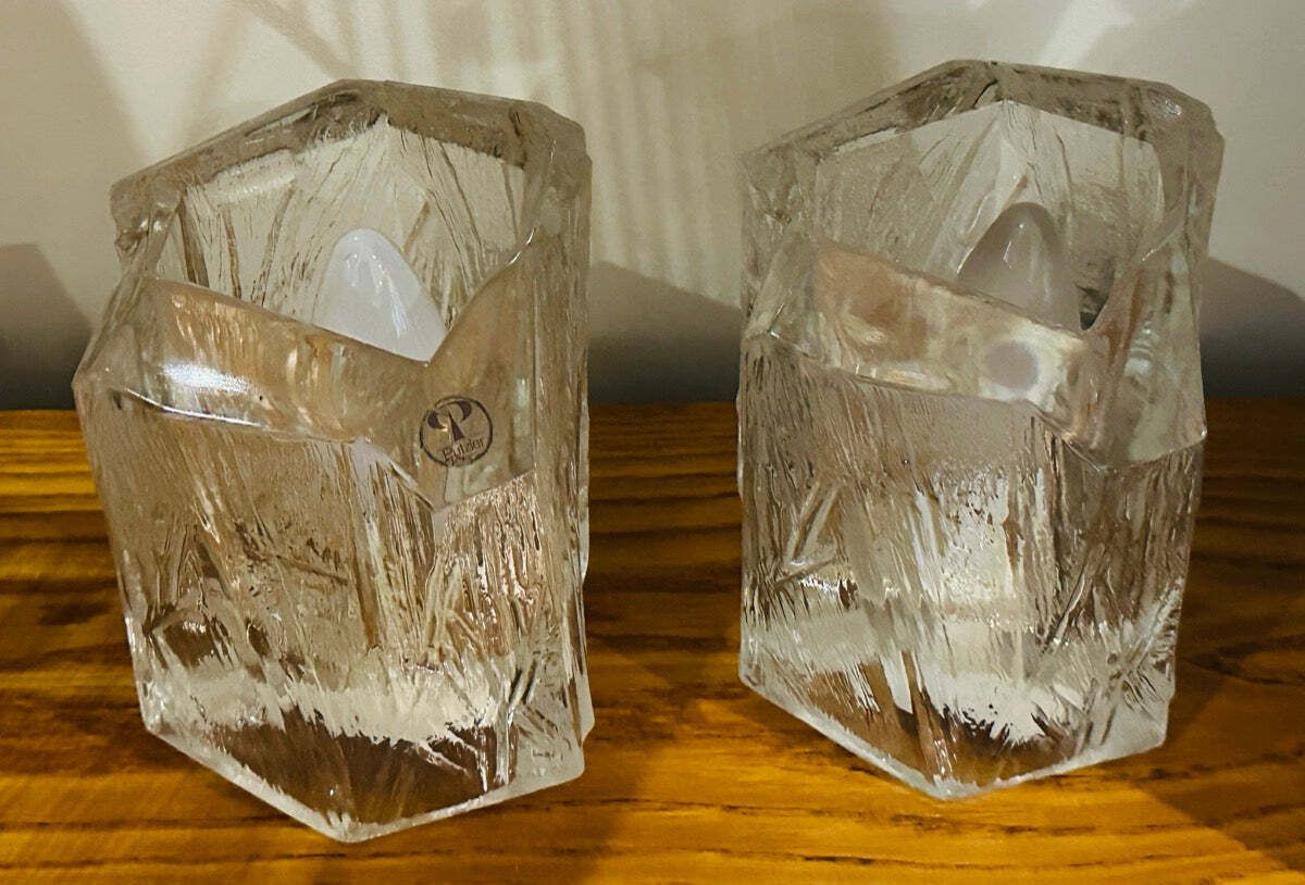 photo buy Pair Of 1970s Vintage German Peill & Putzler Glacier Iced Glass Table Lamps