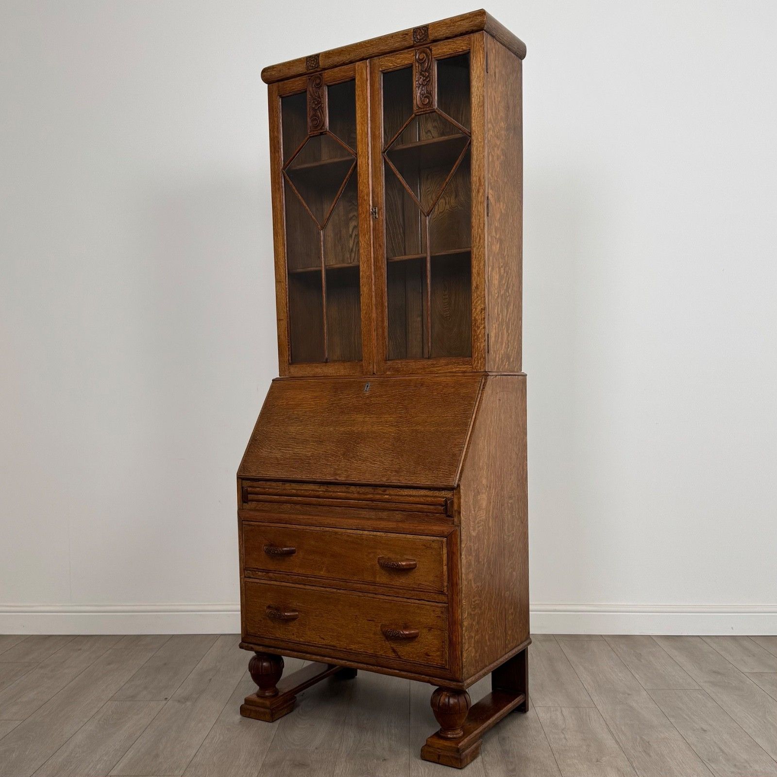 Antique 20th Century Art Deco Golden Oak Bureau Bookcase ( Af 5245 ) photo Furniture