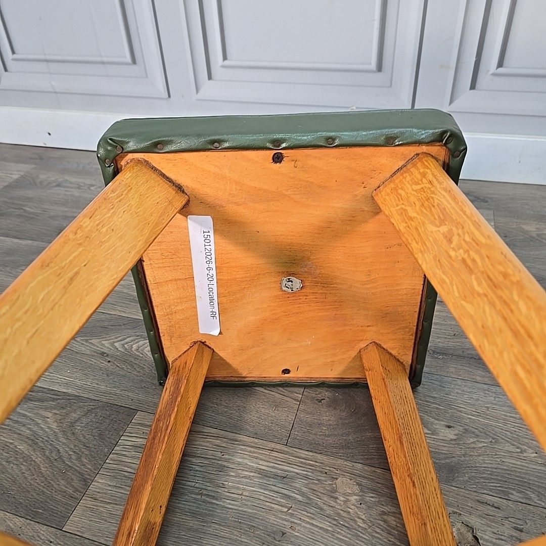 photo buy Pair Mid Century Stools Maple & Co Solid Beech Green Vinyl Seats Pub Bar