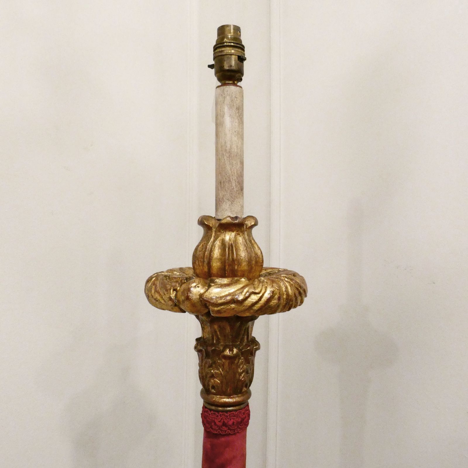 Pair Of Italian Baroque Style Giltwood Floor Lamp, 1920's photo for sale