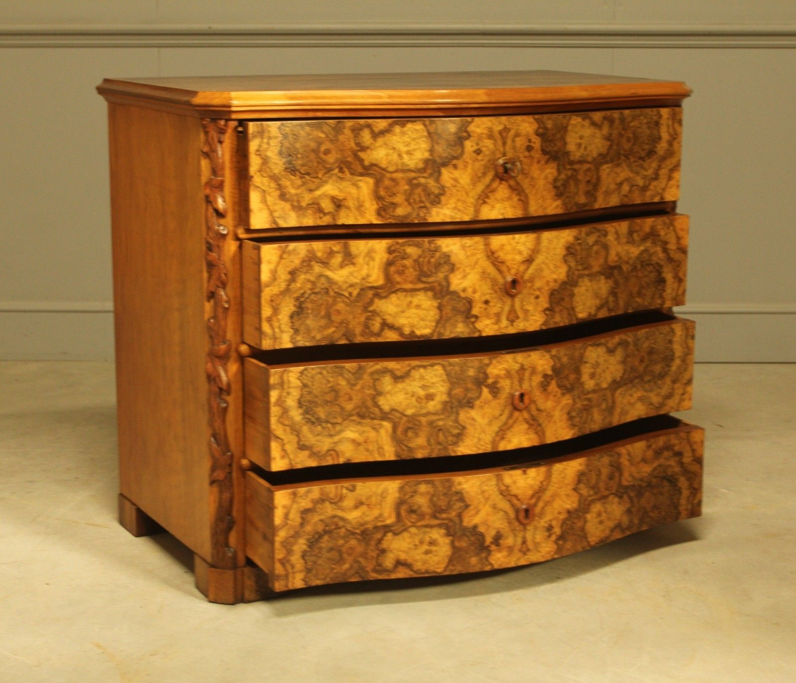 photo furniture A Neo‑Rococo Swedish Serpentine Burr Walnut Chest Of Drawers