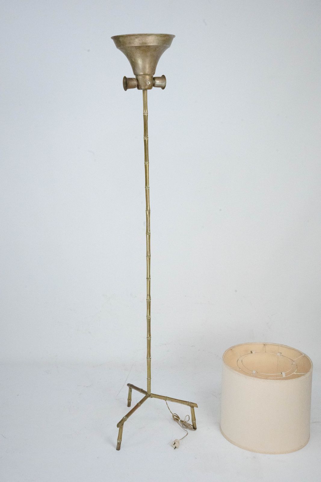 Mid Century Italian Solid Brass Faux Bamboo Floor Lamp, 1960s photo vintage