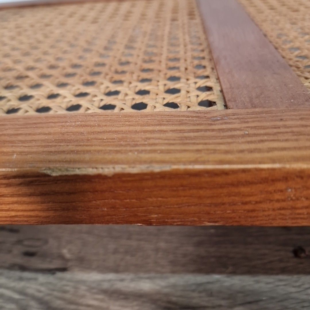 photo vinterior Vintage Coffee Table Wood And Cane Lower Shelf Retro Farmhouse Country