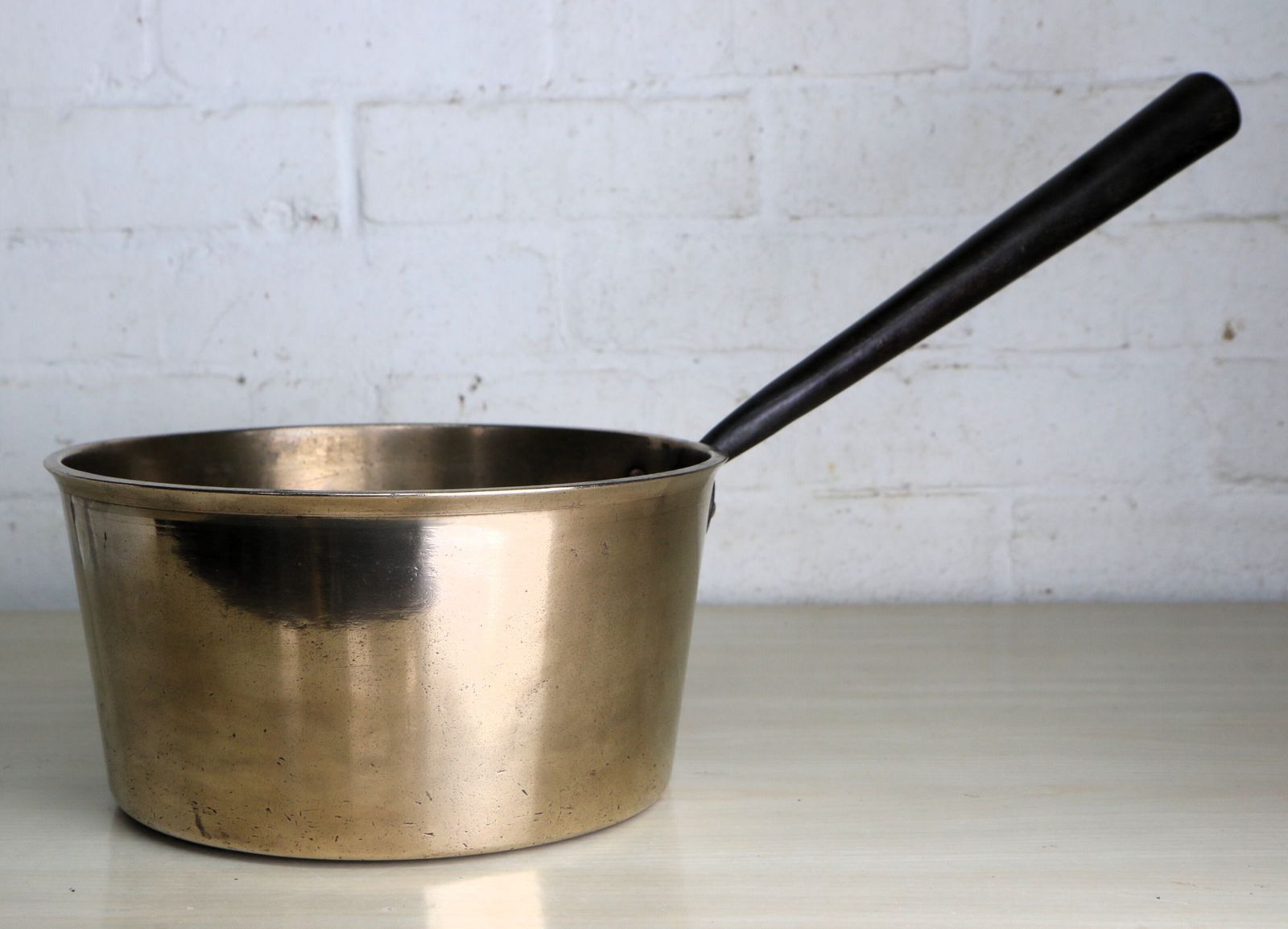 Large Antique Brass Gypsy Saucepan Well Made  And Heavy Great Fireplace Kindling Bin Store photo buy