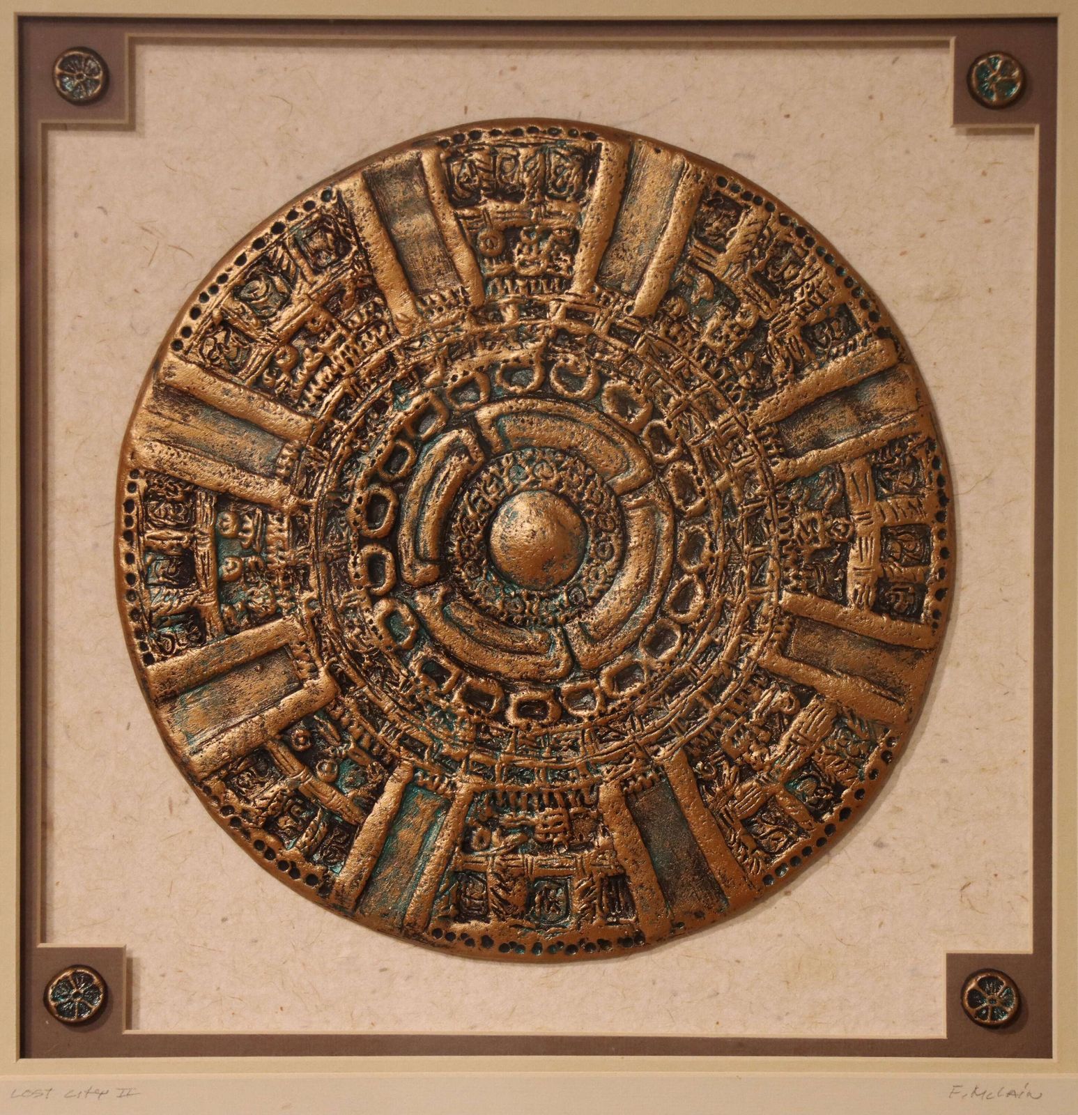 Pair Of Aztec Inspired 3d Wall Sculptures – Lost City I & Lost City II By F. Mclain photo for sale